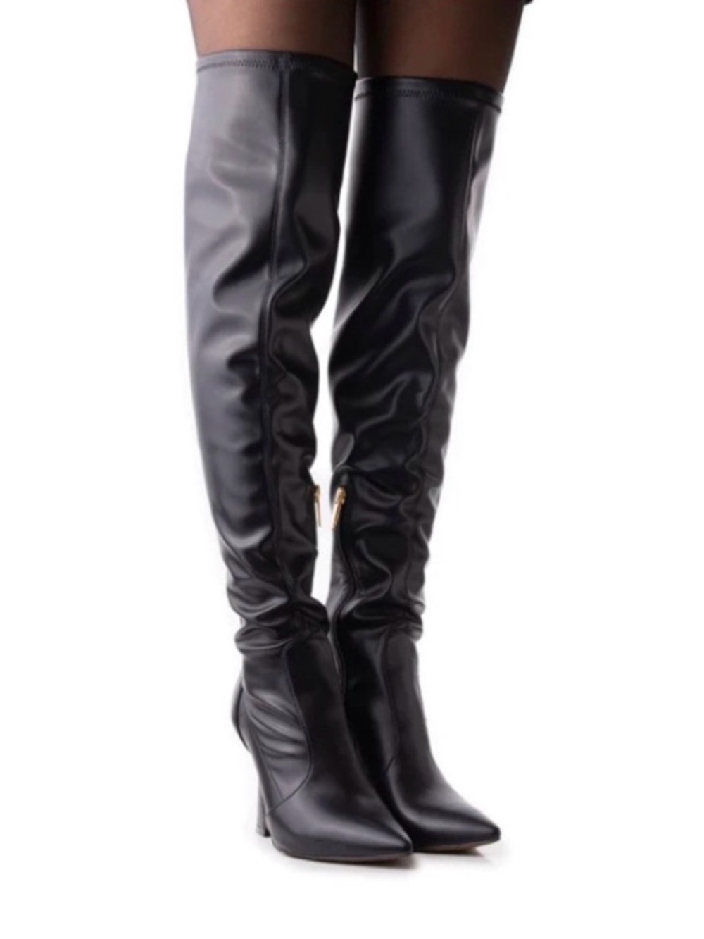 L'INTERVALLE Dua Lipa Black Over-the-Knee Pointed Toe Boots